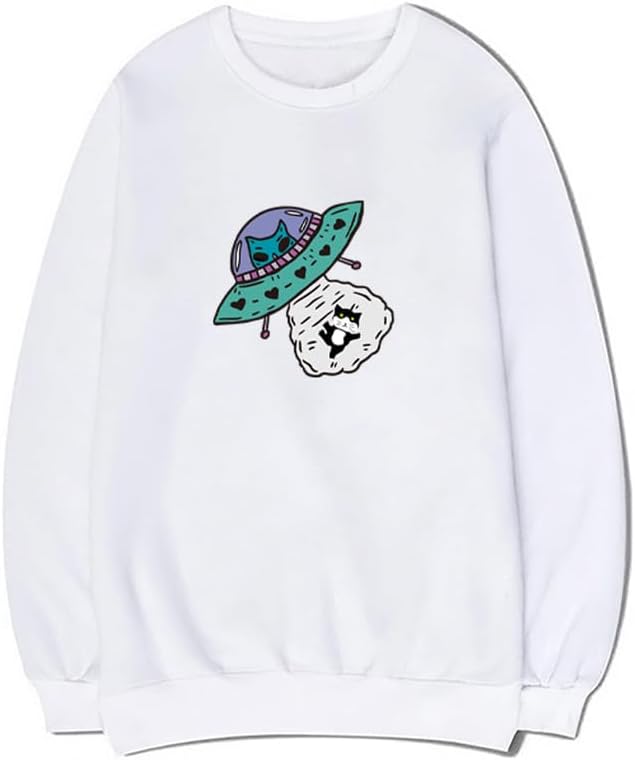 CORIRESHA Alien Spaceship Abduction Cat Funny Unisex Space Pullover Sweatshirt