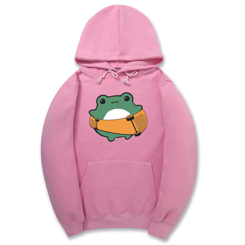 CORIRESHA Women's Cute Frog Hoodie Skateboard Soft Cozy Cotton Drawstring Sweatshirt