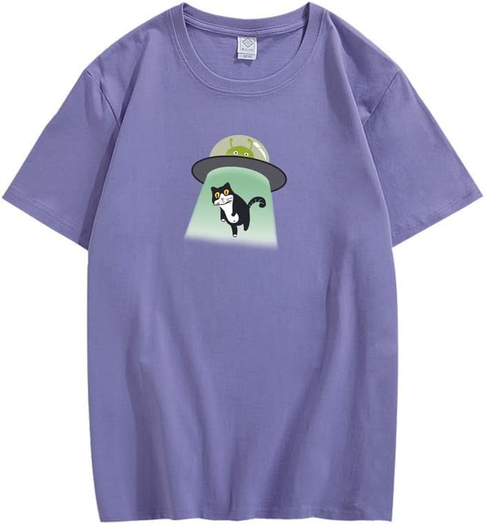 CORIRESHA Alien nave espacial abducción gato vintage unisex divertido espacio camiseta