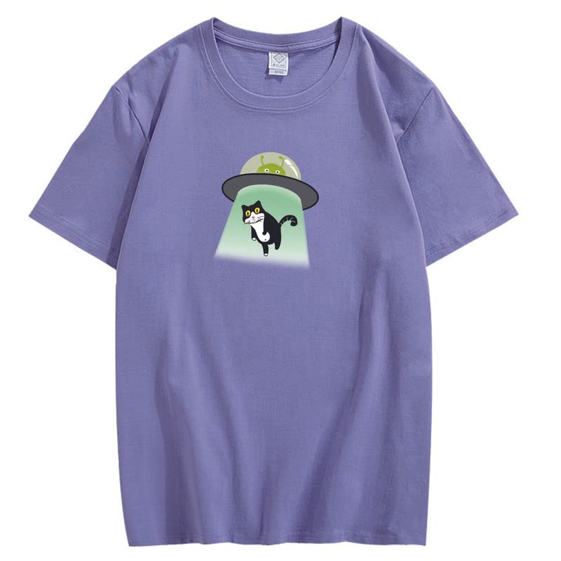 CORIRESHA Alien nave espacial abducción gato vintage unisex divertido espacio camiseta