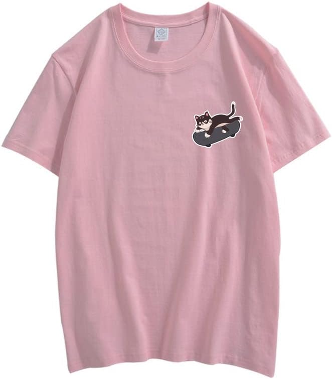 CORIRESHA Teen Cute Skateboard Cat Print Summer Short Sleeve Funny T-Shirts