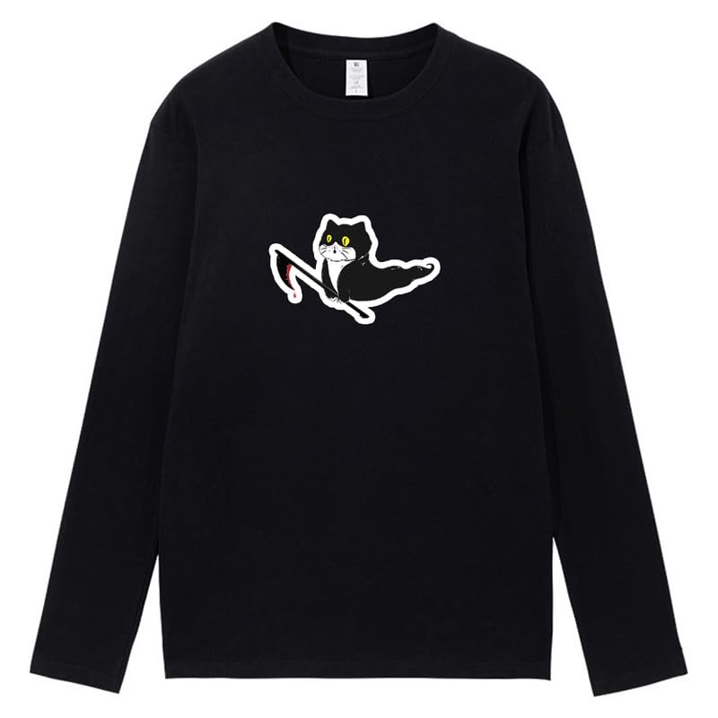 CORIRESHA Teen Ghost Cat camiseta cuello redondo manga larga algodón Halloween Tops