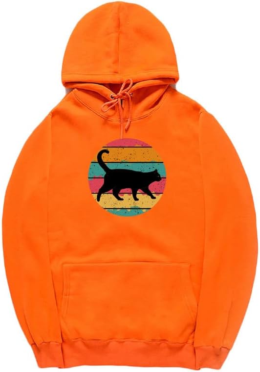 CORIRESHA Black Cat Hoodie Long Sleeve Drawstring Pocket Vintage Stripe Sweatshirt