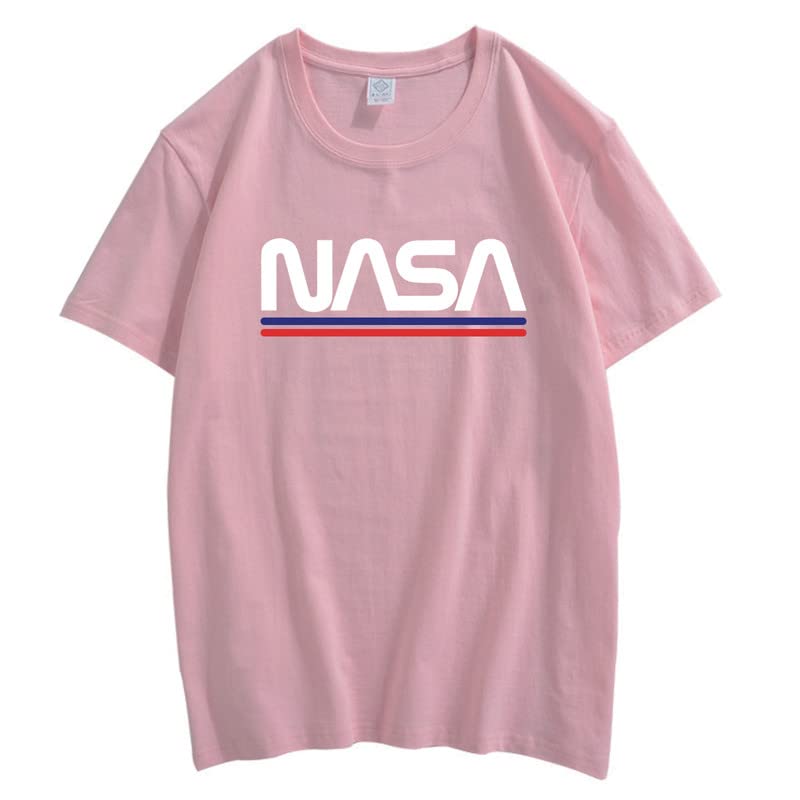 CORIRESHA Camiseta básica de algodón de manga corta con cuello redondo y estampado de letras de la NASA para adolescentes