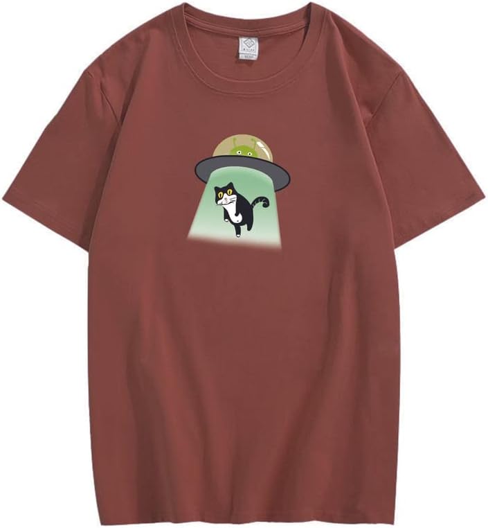 CORIRESHA Alien nave espacial abducción gato vintage unisex divertido espacio camiseta