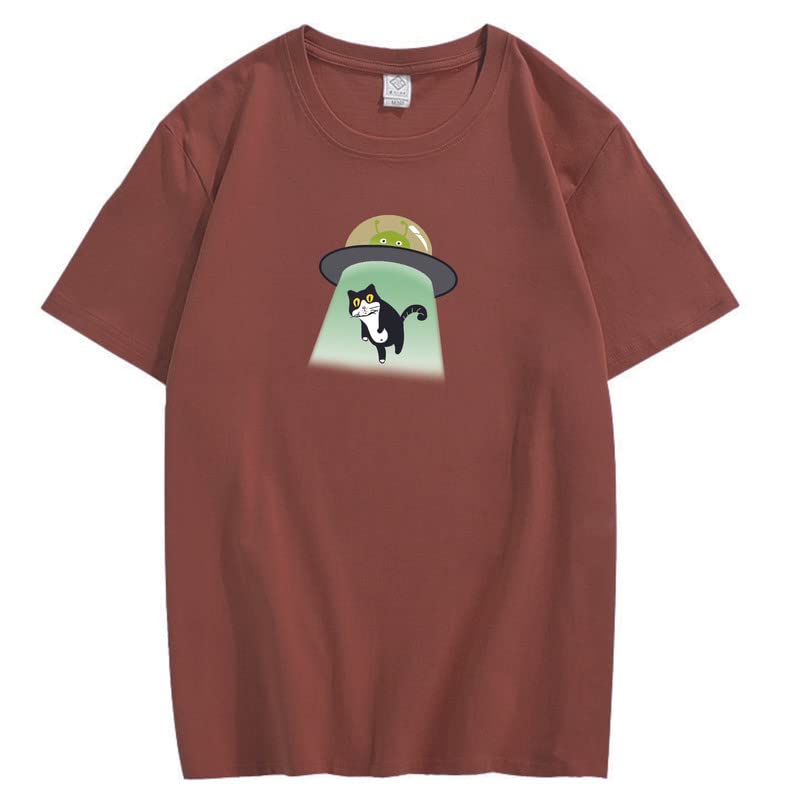 CORIRESHA Alien nave espacial abducción gato vintage unisex divertido espacio camiseta