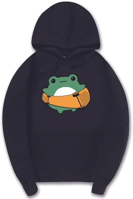 CORIRESHA Women's Cute Frog Hoodie Skateboard Soft Cozy Cotton Drawstring Sweatshirt