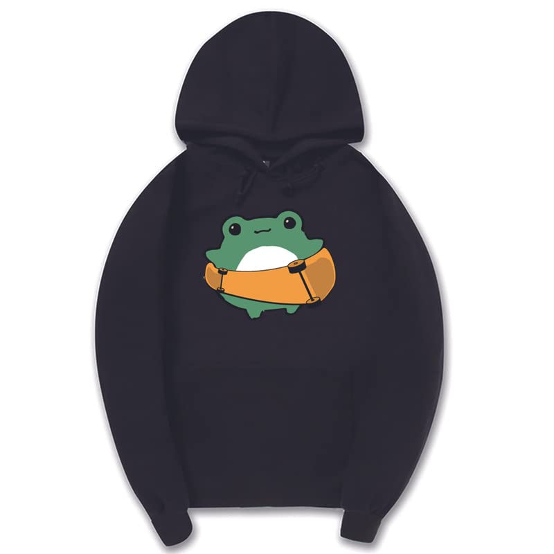 CORIRESHA Women's Cute Frog Hoodie Skateboard Soft Cozy Cotton Drawstring Sweatshirt