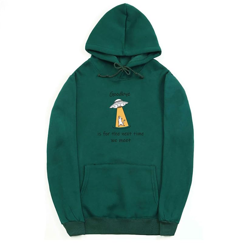 CORIRESHA Sudadera con capucha para adolescentes Alien Spaceship Abduction Cat Divertida sudadera de manga larga