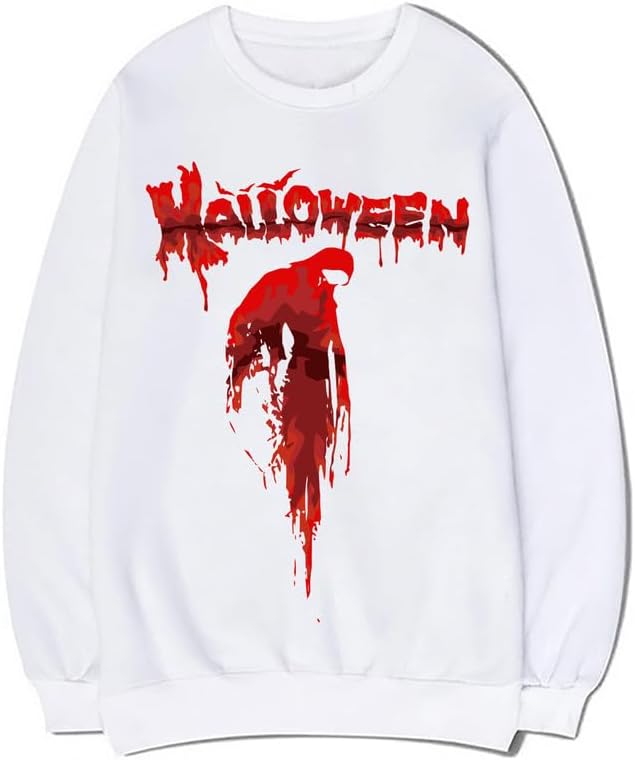 CORIRESHA Teen Halloween Bloody Crewneck Long Sleeve Gothic Scary Sweatshirt
