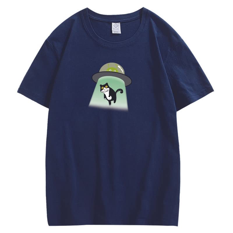 CORIRESHA Alien nave espacial abducción gato vintage unisex divertido espacio camiseta