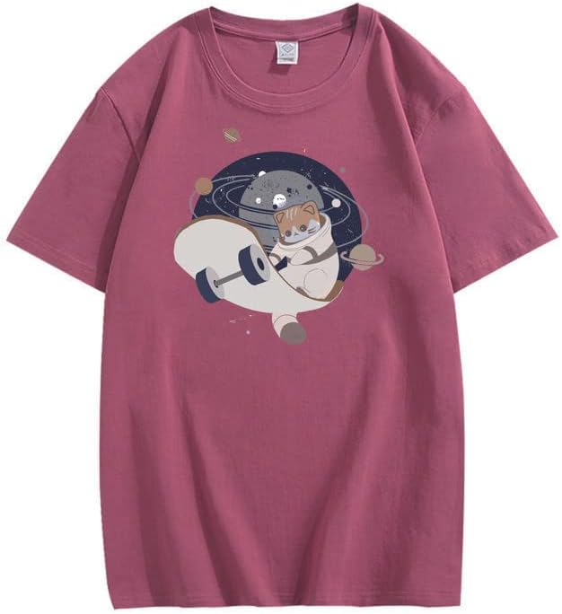 CORIRESHA Camiseta holgada de manga corta con cuello redondo y monopatín de gato lindo para adolescente