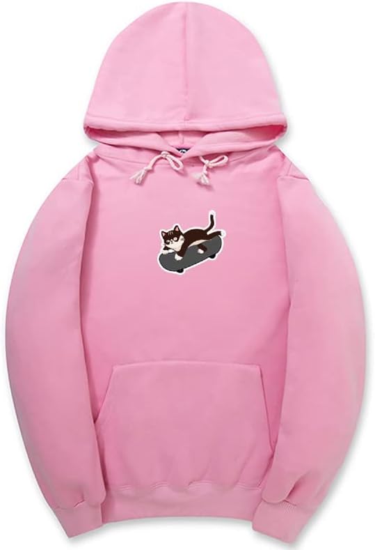 CORIRESHA Adolescente Kawaii Sudadera con capucha Skateboard Cat Casual Sudadera de algodón de manga larga