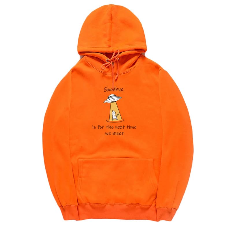 CORIRESHA Sudadera con capucha para adolescentes Alien Spaceship Abduction Cat Divertida sudadera de manga larga