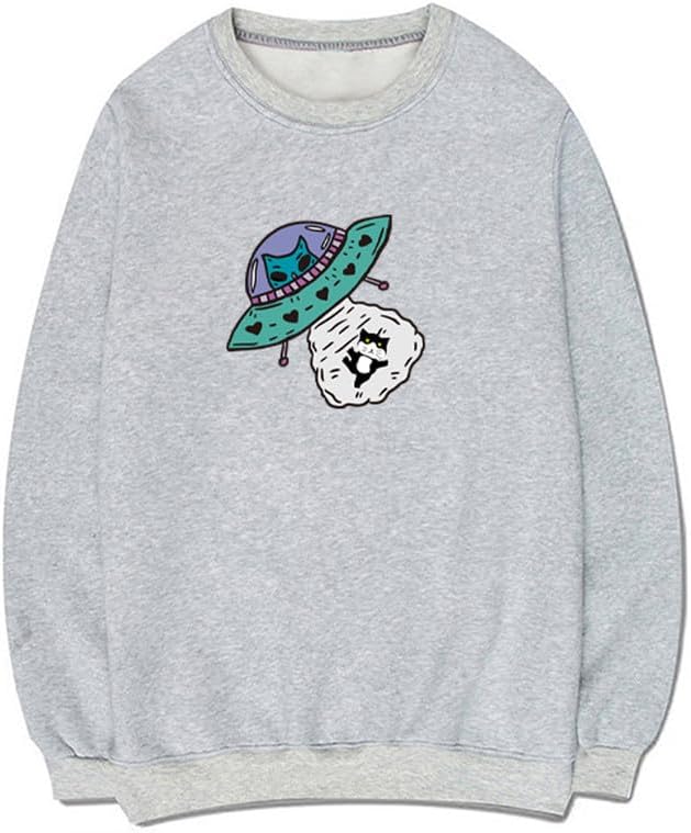 CORIRESHA Alien Spaceship Abduction Cat Funny Unisex Space Pullover Sweatshirt