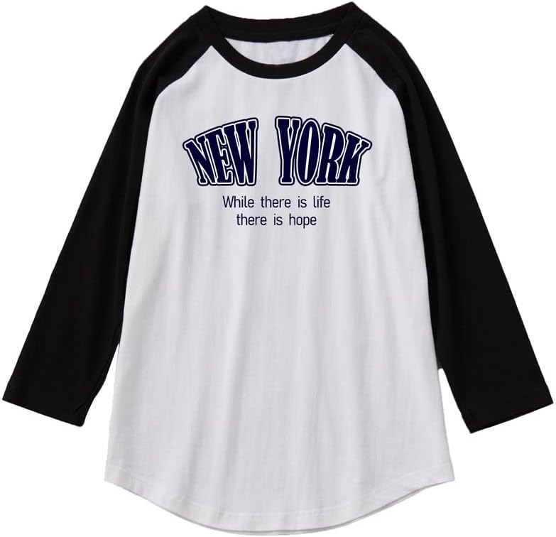 CORIRESHA Teen's 3/4 Raglan Sleeve Letter Print Casual Round Neck Color Block T-Shirt