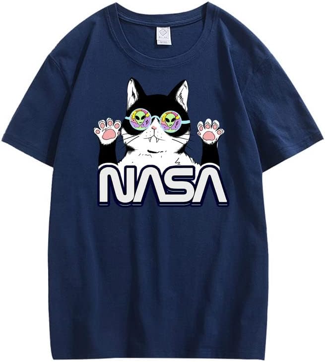 CORIRESHA Camiseta de la NASA para adolescente, informal, cuello redondo, manga corta, lindo gato