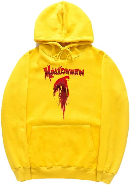 CORIRESHA Sudadera con capucha unisex con estampado de sangre informal de manga larga con cordón para Halloween