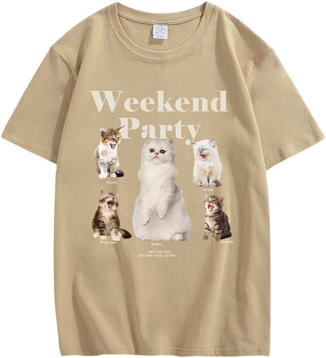 CORIRESHA Camiseta informal de manga corta con cuello redondo y estampado de gato lindo para adolescentes