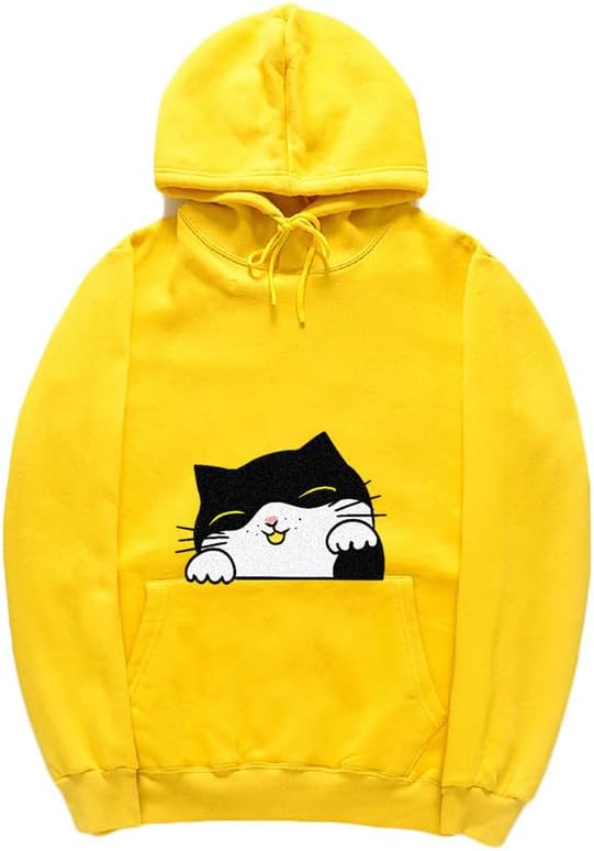 CORIRESHA Teen Cute Cat Hoodie Drawstring Long Sleeve Pocket Cotton Sweatshirt