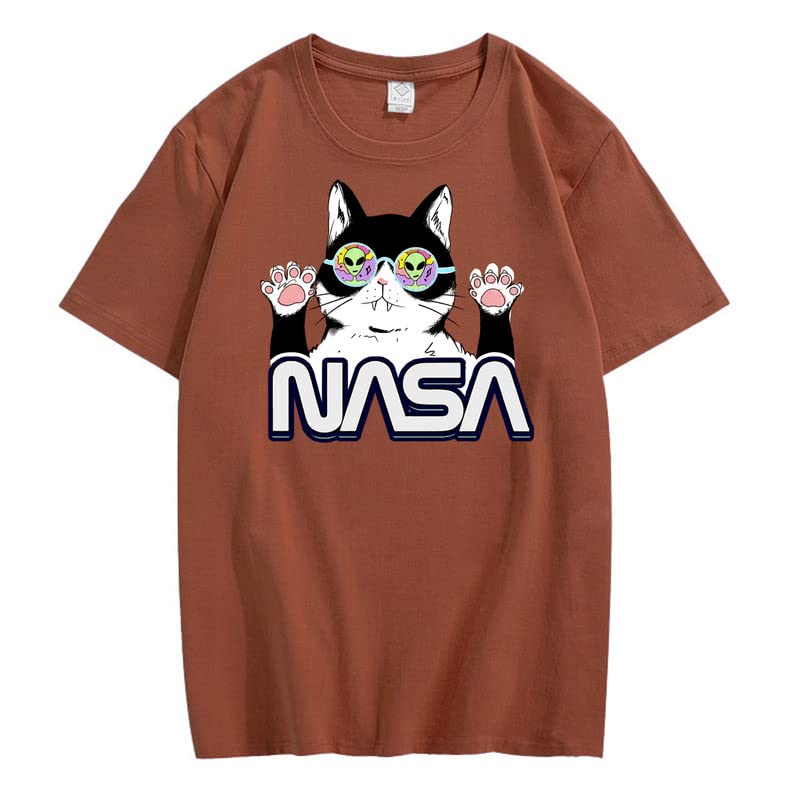 CORIRESHA Camiseta de la NASA para adolescente, informal, cuello redondo, manga corta, lindo gato