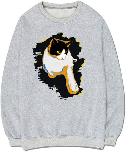 CORIRESHA Unisex Cute Cat Crewneck Long Sleeve Casual Basic Comfortable Pullover Sweatshirt