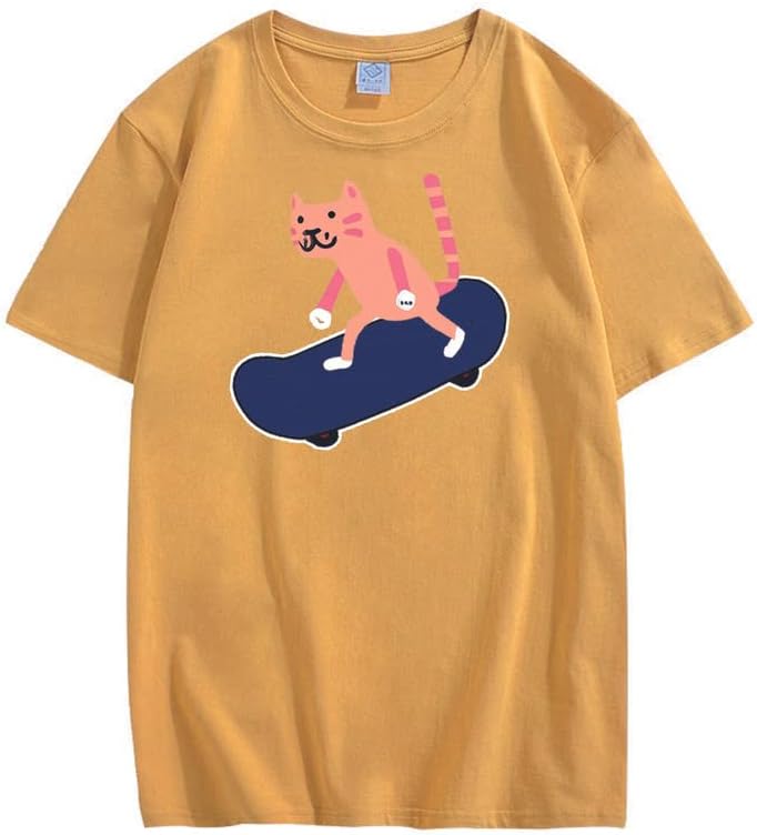 CORIRESHA Camiseta juvenil de manga corta con cuello redondo y suave y suelta para amantes de los gatos