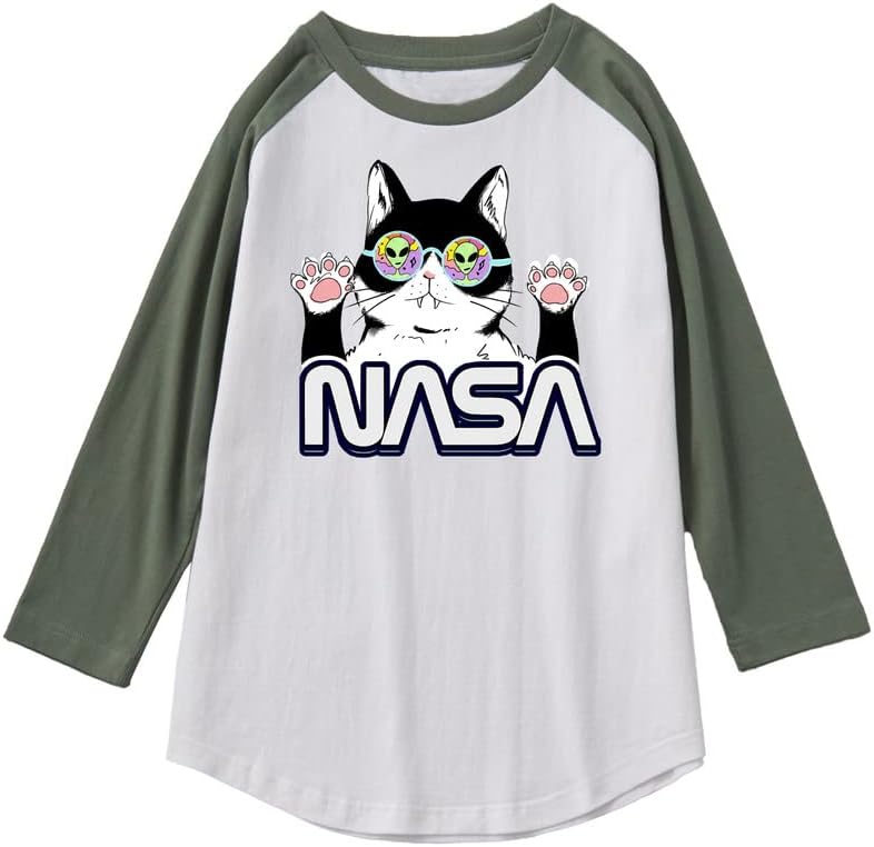 CORIRESHA Cat Lover Cute Top Raglan Sleeves Casual Color Block Unisex NASA T-Shirt