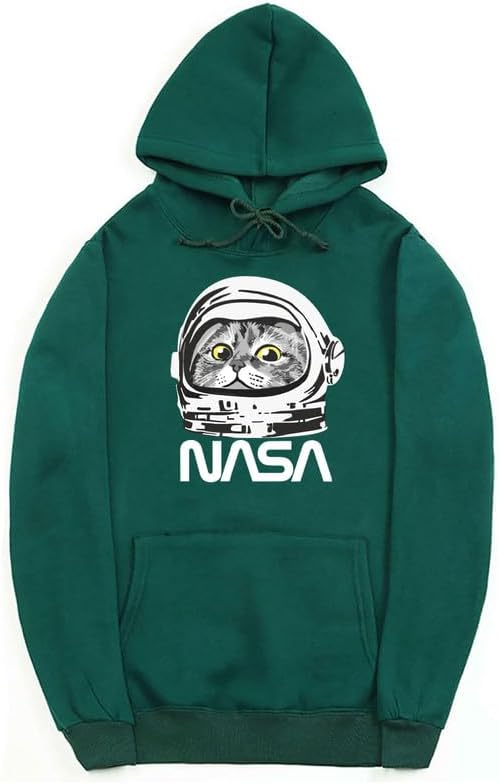 CORIRESHA Sudadera unisex con capucha de astronauta de la NASA casual de manga larga con cordón y lindo gato