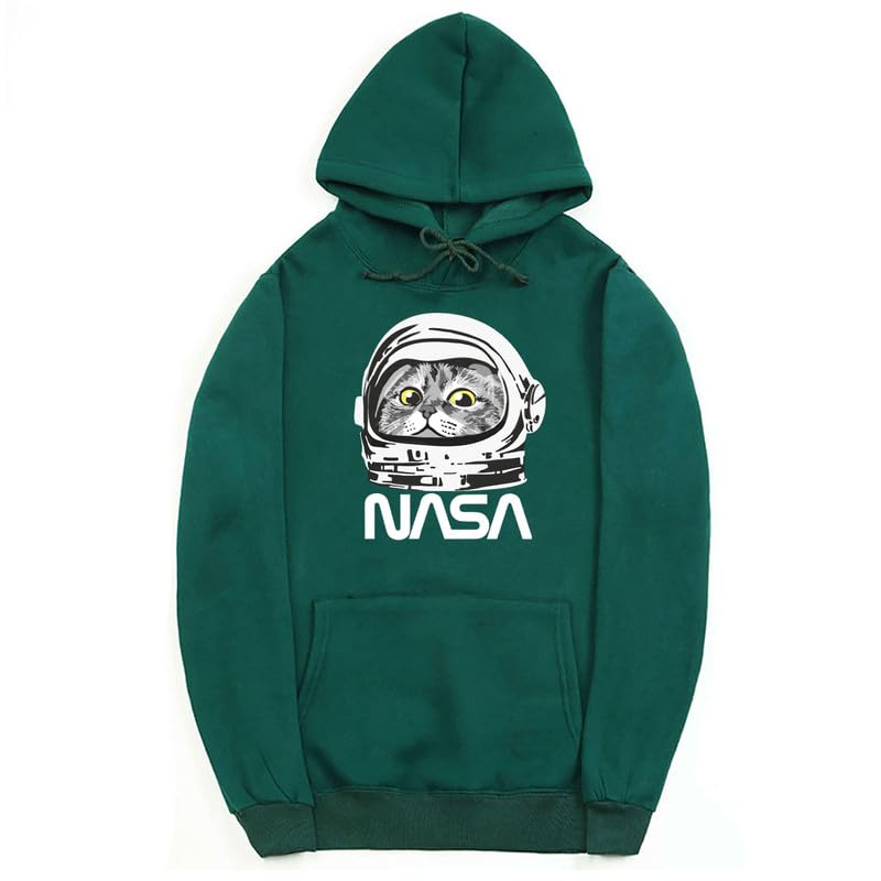 CORIRESHA Sudadera unisex con capucha de astronauta de la NASA casual de manga larga con cordón y lindo gato