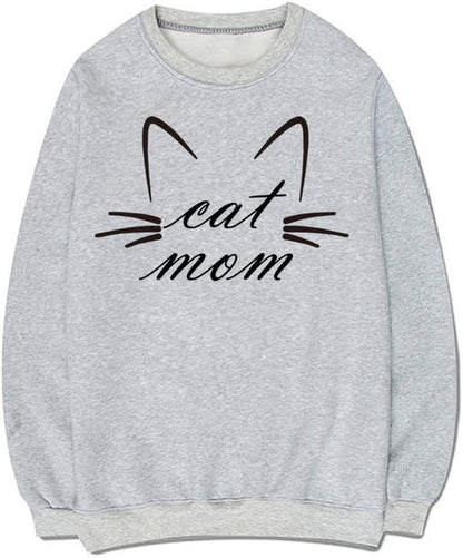 CORIRESHA Funny Cat Face Round Neck Long Sleeve Soft Cotton Cute Pullover Sweatshirt