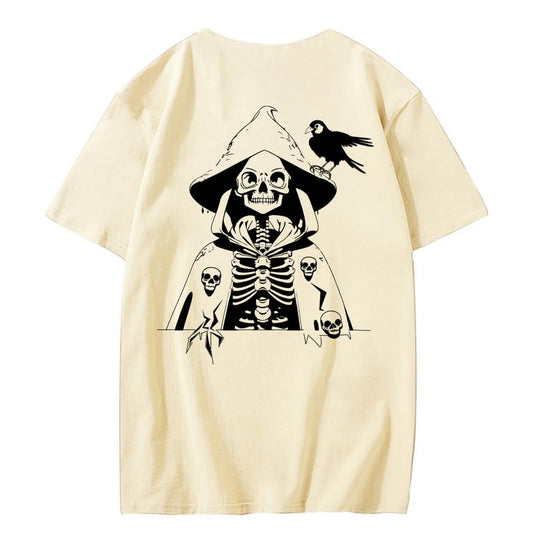 CORIRESHA Teen Skull Print T-Shirt Crewneck Short Sleeve Casual Cotton Halloween Costume