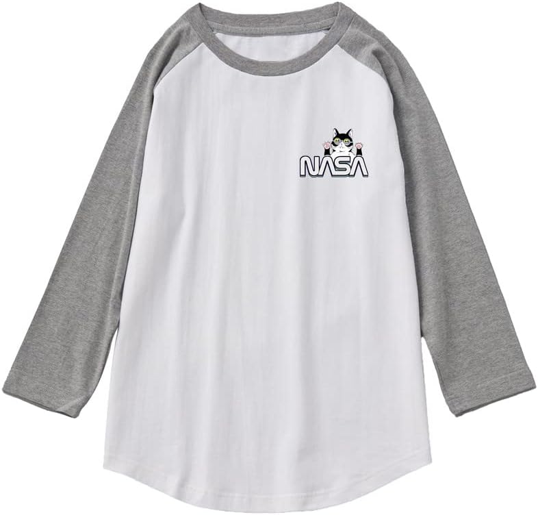 CORIRESHA Cat Lover Cute Top 3/4 Sleeves Casual Color Block Teen's NASA T-Shirt