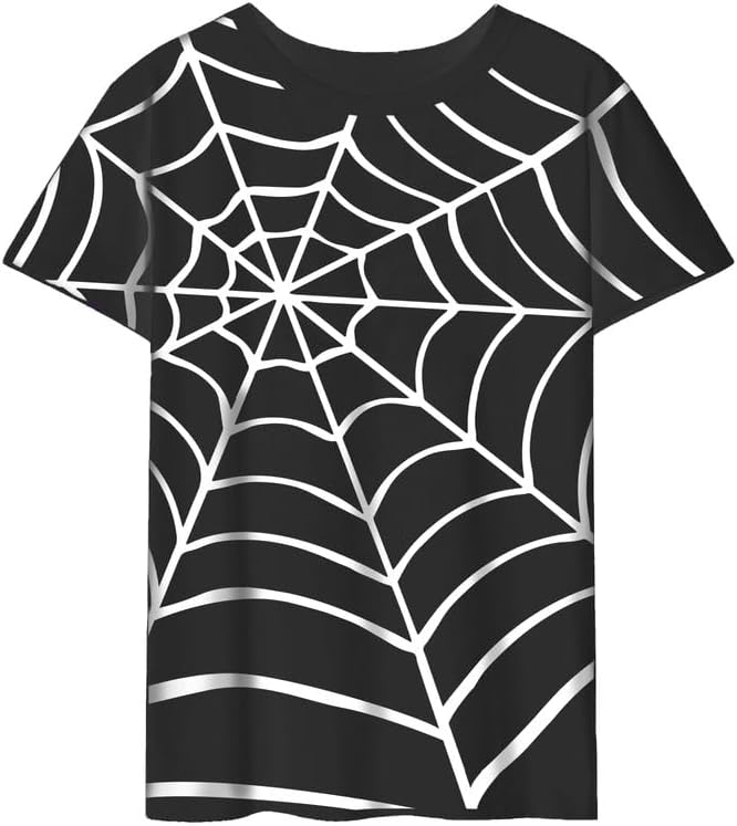 CORIRESHA Y2K Spider Web Camiseta de manga corta con cuello redondo casual Halloween Top