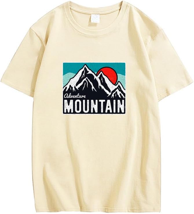 CORIRESHA Women's Vintage Mountain Graphic Crewneck Short Sleeve Loose Basic Sun T-Shirt