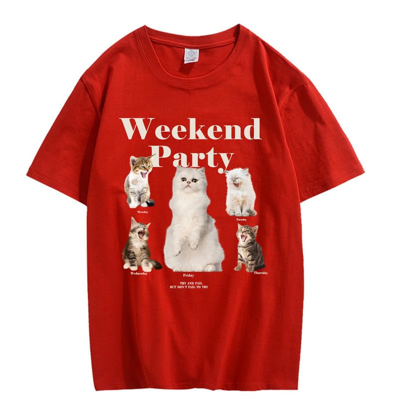 CORIRESHA Camiseta informal de manga corta con cuello redondo y estampado de gato lindo para adolescentes
