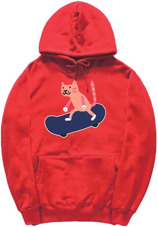 CORIRESHA Sudadera con capucha unisex con diseño de gato y monopatín de dibujos animados, informal, de manga larga, acogedora sudadera de algodón