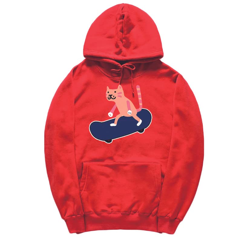 CORIRESHA Sudadera con capucha unisex con diseño de gato y monopatín de dibujos animados, informal, de manga larga, acogedora sudadera de algodón