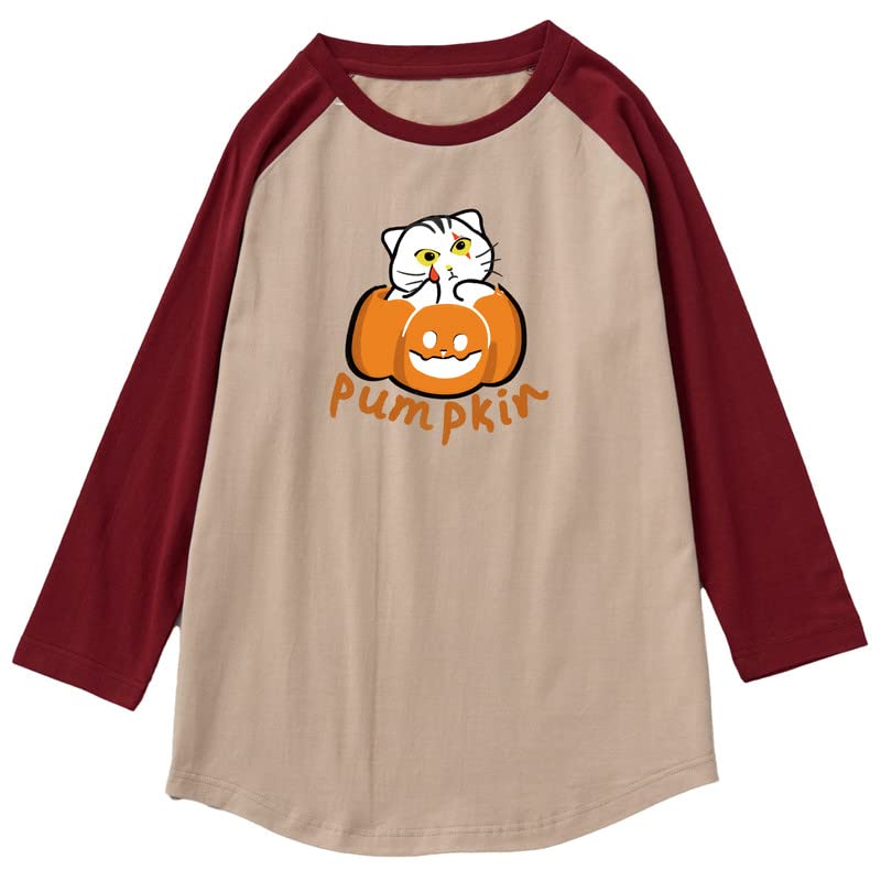 CORIRESHA Funny Cats Pumpkin T-Shirt 3/4 Raglan Sleeves Unisex Halloween Costume