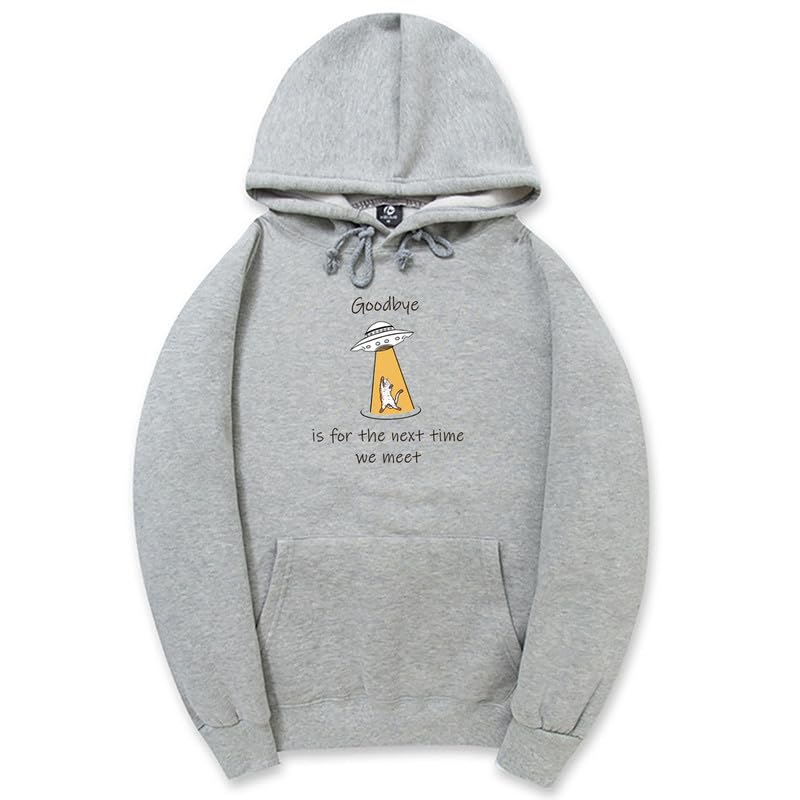 CORIRESHA Sudadera con capucha para adolescentes Alien Spaceship Abduction Cat Divertida sudadera de manga larga