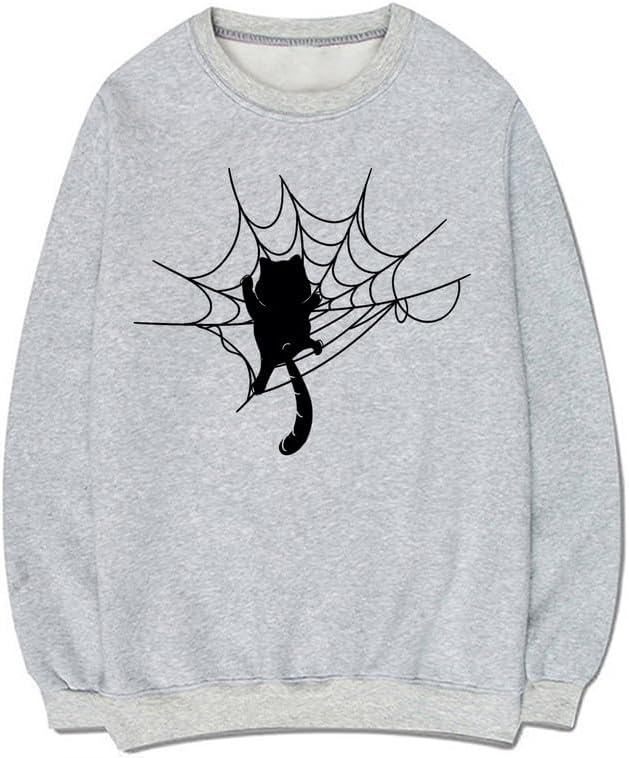 CORIRESHA Halloween Spider Web Sweatshirt Long Sleeve Casual Cat Lover Clothing