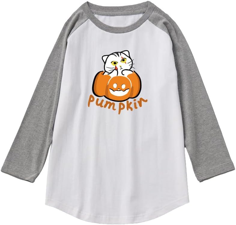 CORIRESHA Funny Cats Pumpkin T-Shirt 3/4 Raglan Sleeves Unisex Halloween Costume