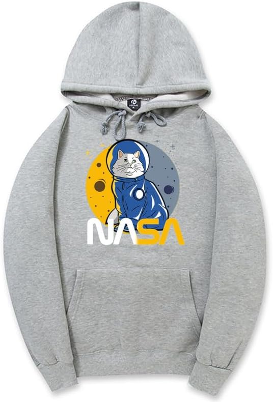 CORIRESHA Teen's Astronaut NASA Hoodie Casual Long Sleeve Drawstring Cat Sweatshirt