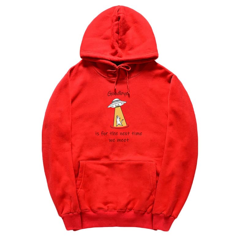CORIRESHA Sudadera con capucha para adolescentes Alien Spaceship Abduction Cat Divertida sudadera de manga larga