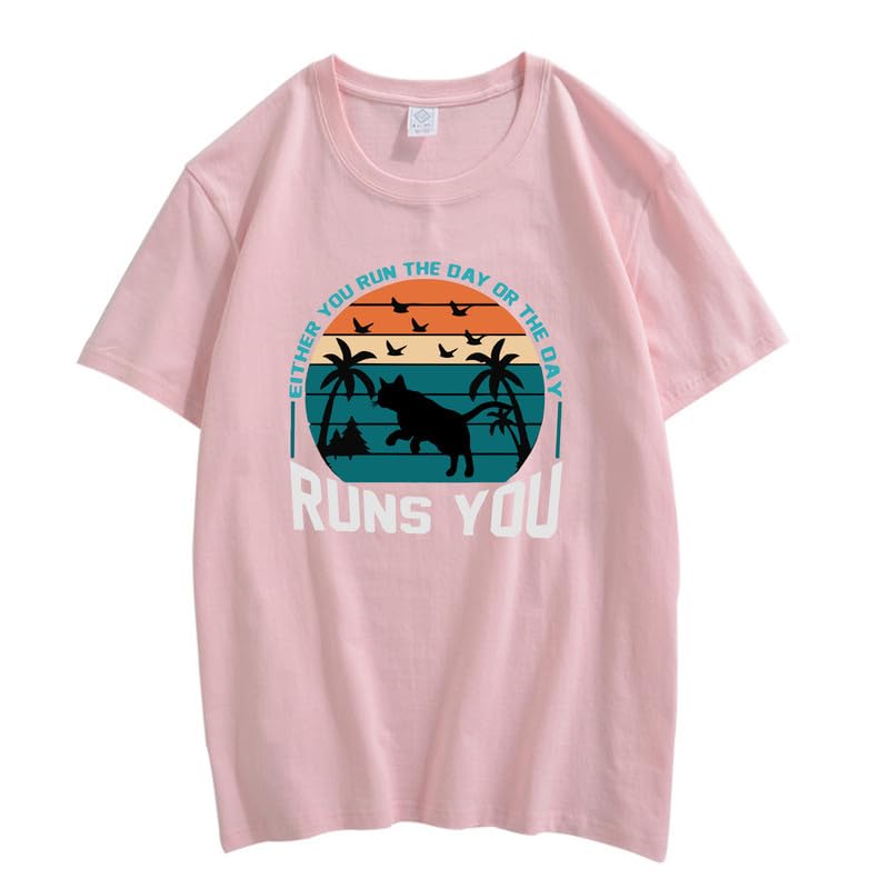 CORIRESHA Unisex Vintage Cat Seagull Pattern Summer Hawaiian Coconut Short Sleeve T-Shirt