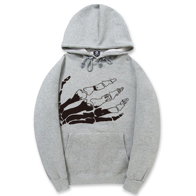 CORIRESHA Halloween Skeleton Palm Print Hoodie Casual Long Sleeve Drawstring Basic Unisex Sweatshirt