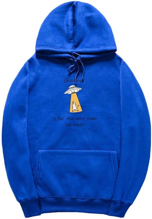 CORIRESHA Sudadera con capucha para adolescentes Alien Spaceship Abduction Cat Divertida sudadera de manga larga