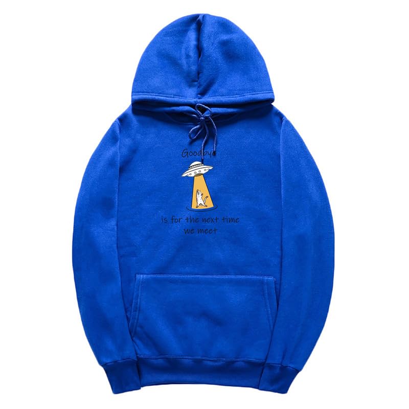 CORIRESHA Sudadera con capucha para adolescentes Alien Spaceship Abduction Cat Divertida sudadera de manga larga