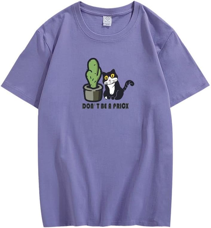 CORIRESHA Funny Black and White Cats Cactus T-Shirts Casual Summer Teens Kawaii Clothing