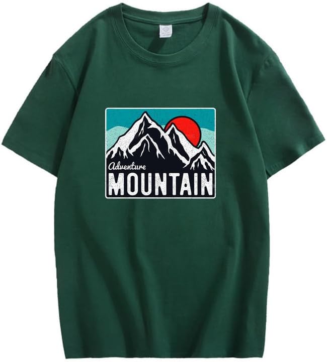CORIRESHA Women's Vintage Mountain Graphic Crewneck Short Sleeve Loose Basic Sun T-Shirt